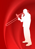 Trumpet Musician on Flowing Red Background