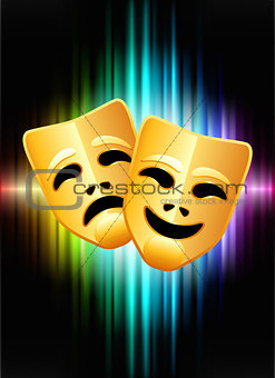 Comedy and Tragedy Masks on Abstract Spectrum Background