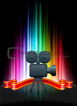 Film Camera on Abstract Spectrum Background