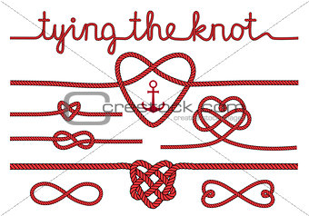 rope hearts and knots, vector set