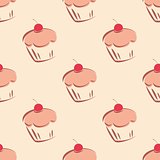 Seamless vector pattern or tile texture with little cherry cupcakes