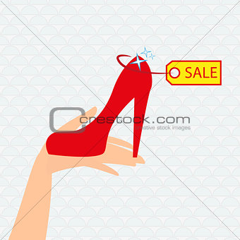 Red shoe presentation for sale - vector illustration