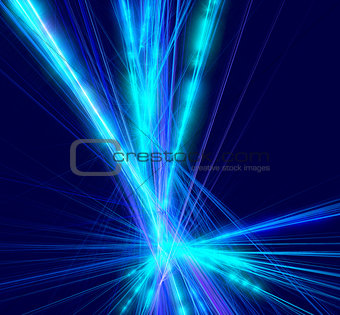 Abstract laser beams with glare sparks and stars blazed in the darkness as light
