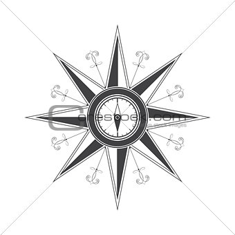 Simple compass rose (wind rose) in the style of historical maps.