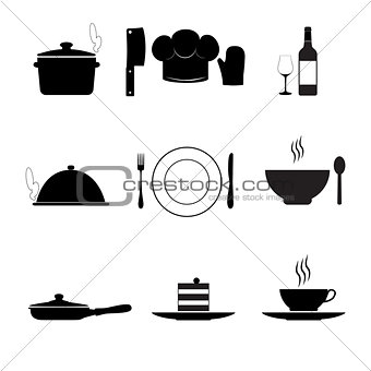 Cooking and kitchen icons, black on white