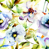 Watercolor painting with Beautiful Blue flowers