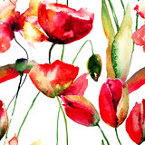Stylized Tulips and Poppy flowers illustration