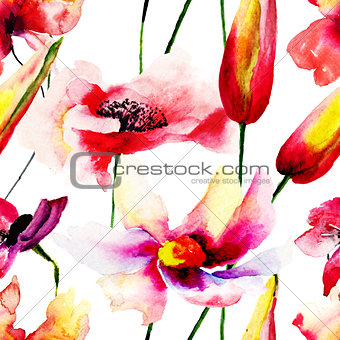 Seamless pattern with Spring flowers