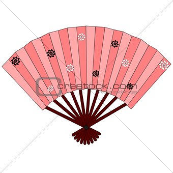Pink japanese hand fan with flowers