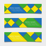 Abstract geometric banners in Brazil flag colors