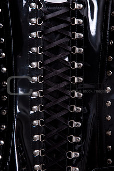 Close-up shot of black waist training corset 