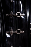 Close-up shot of metal corset clasps 