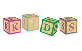 Word KIDS written with alphabet blocks