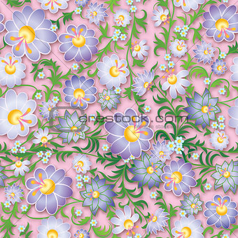 abstract seamless floral ornament with spring flowers