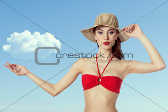 red bikini summer hat