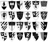set of ornamental heraldic shields