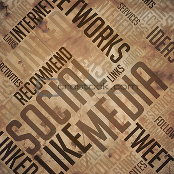 Social Media  - Grunge Brown Wordcloud Concept.
