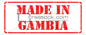 Made in Gambia - inscription on Red Rubber Stamp.