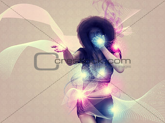 Girl blowing magic lights