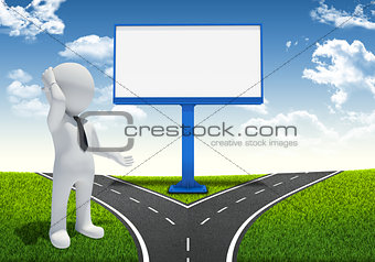 3d white man and large blank billboard
