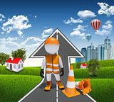 3d worker and traffic cones