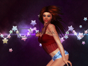 Girl in red top on stars background