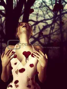 Girl with bloody heart