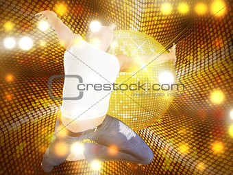 Jumping man on dotted disco background