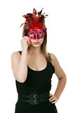 girl in the red masquerade mask