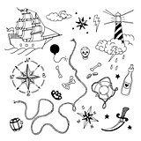 Set of hand drawn elements in tattoo style, vector illustration