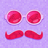 Colorful Glasses and Mustaches with Floral Pattern