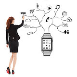 business woman handwriting wearable watch applications 