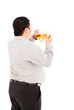 fat business man is overeating. isolated on a white