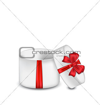 Open gift box with red bow isolated on white background