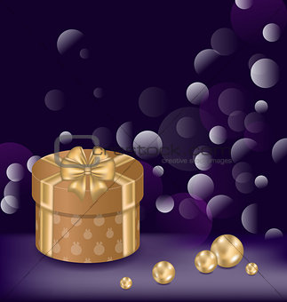 Christmas background with gift box and pearls