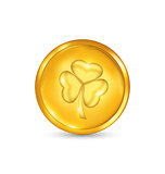 Golden coin with three leaves clover. St. Patrick's day symbol 