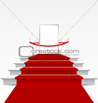 Stairs covered with red carpet 
