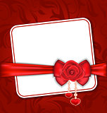 Beautiful card for Valentine Day with red rose and bow