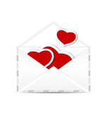 Envelope with set valentine red hearts
