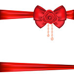Red bow with rose and pearls for packing gift Valentine Day