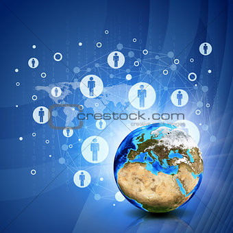Network contacts and Earth. Hi-tech background
