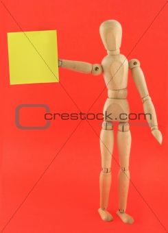 figure holding empty adhesive note