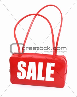 handbag with red sale sign 