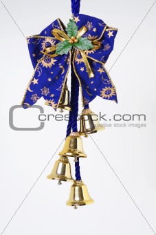 isolated bell with blue ribbon