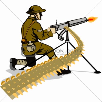 Soldier firing a machine gun