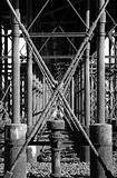 Underneath the pier in black and white