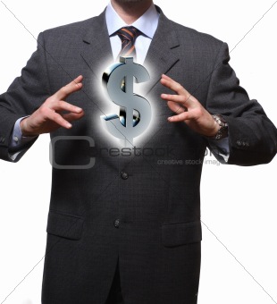 isolated man with dollar symbol