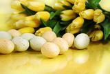 Yellow tulips  and Easter eggs