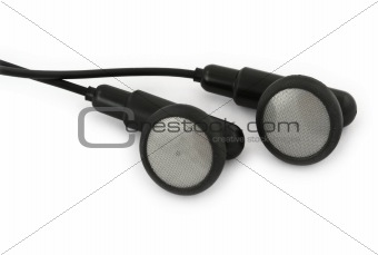 earbuds against white background