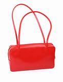 female red leather handbag